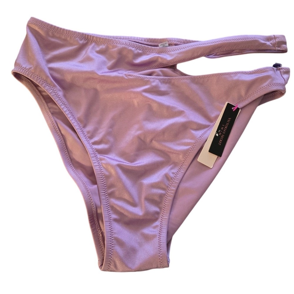 Victorias Secret Swim High Waist Cutout Bikini Bottom Lilac Purple‎ Metallic L